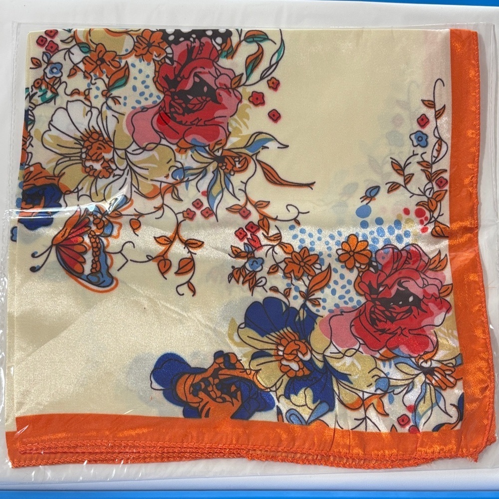 Nicole Floral Scarf with Orange Trim